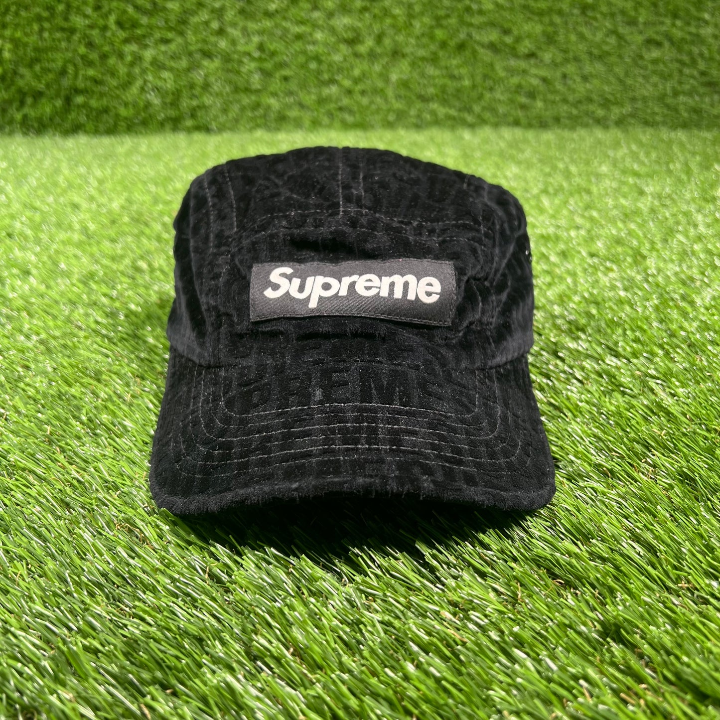 Supreme Black Velvet Pattern Camp Camp USED x14856