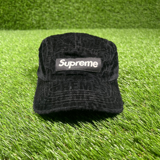Supreme Black Velvet Pattern Camp Camp USED x14856
