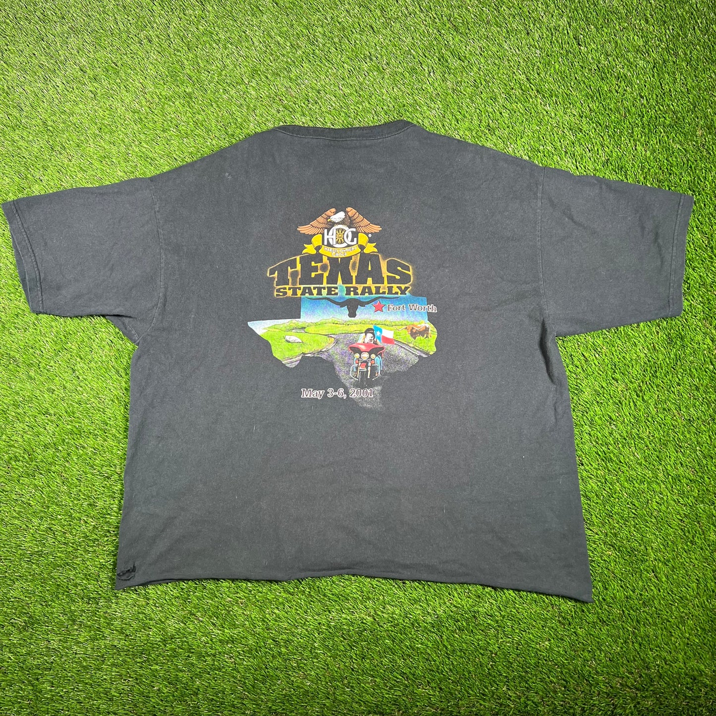 2001 Texas State Rally Fort Worth Henley Cropped Black Tee Size XXL USED V17465