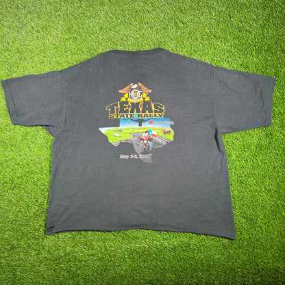 2001 Texas State Rally Fort Worth Henley Cropped Black Tee Size XXL USED V17465