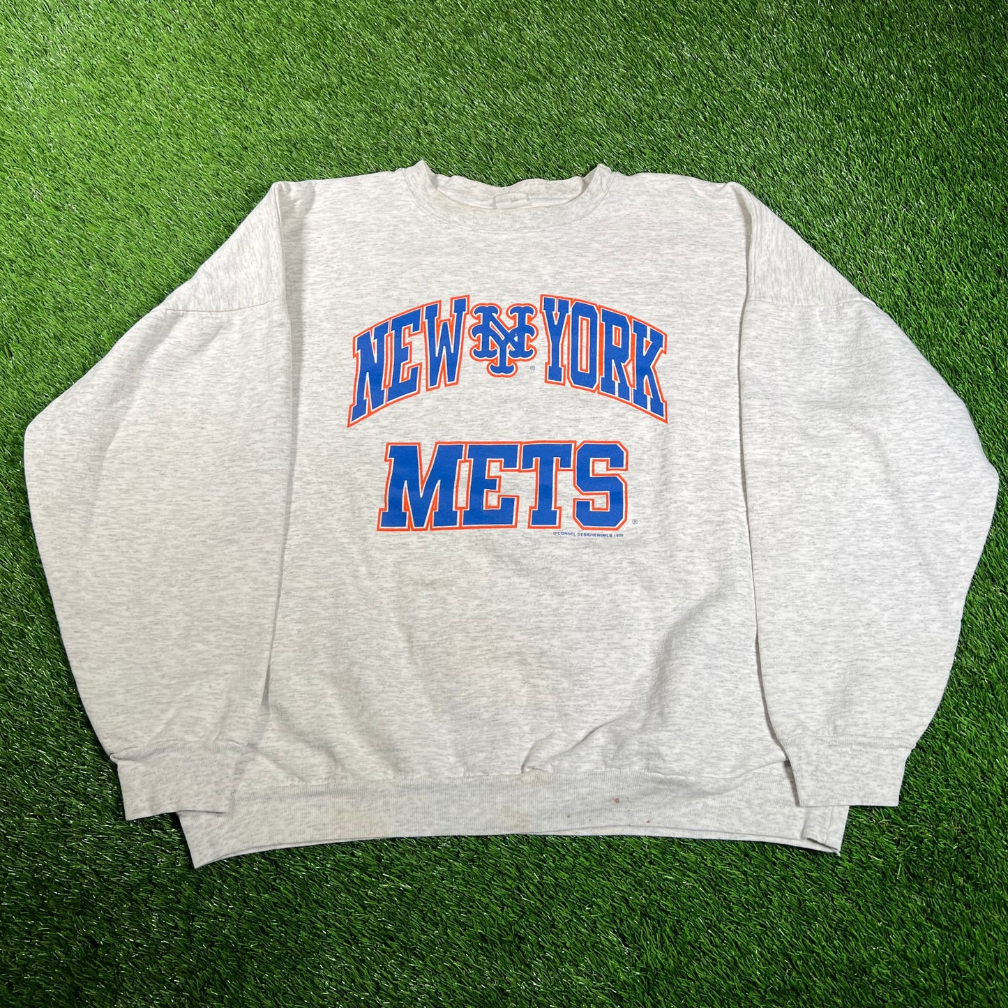 1998 New York Mets Grey Crewneck Size Medium USED v17576