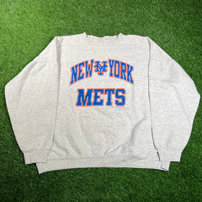 1998 New York Mets Grey Crewneck Size Medium USED v17576