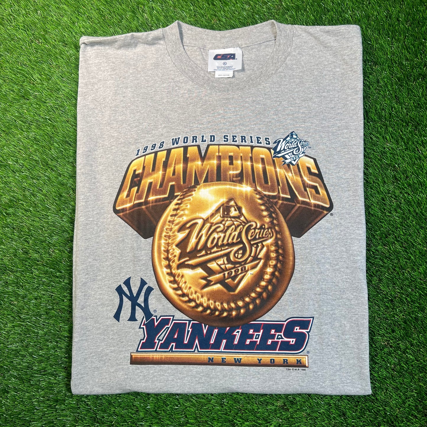 1998 New York Yankees Grey World Series Tee Size XL USED v18836