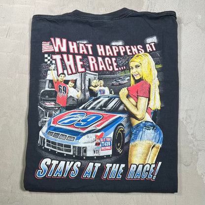 Y2K Racing Nascar What Happens At The Race Black Tee Size Large USED v20052