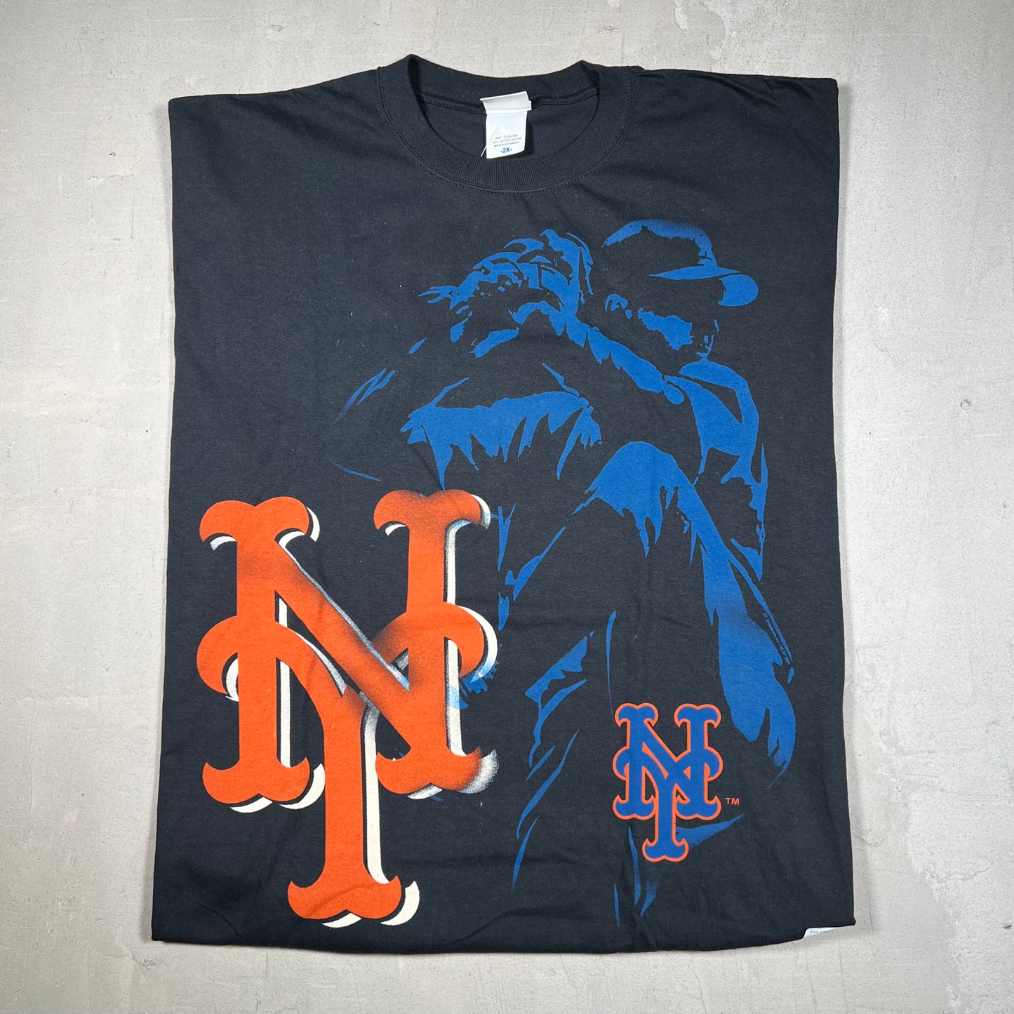 Y2K New York Mets Big Logo Black Tee Size XXL NEW v19068