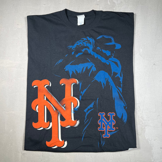Y2K New York Mets Big Logo Black Tee Size XXL NEW v19068