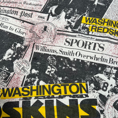 1990s Washington Redskins Newspaper AOP White Tee Size XL USED v17812
