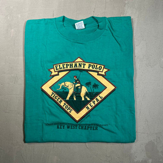 1990s Elephant Polo Nepal Green Tee Size Large USED v18904