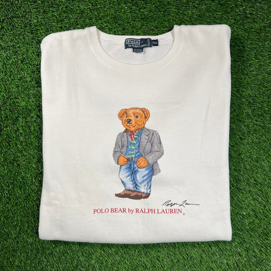 1990s Polo Ralph Lauren Dress Bear White Crewneck Size XXL USED v18423