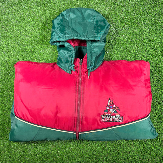 1990s Phoenix Coyotes Maroon Green Coach Jacket Size Large USED v16989