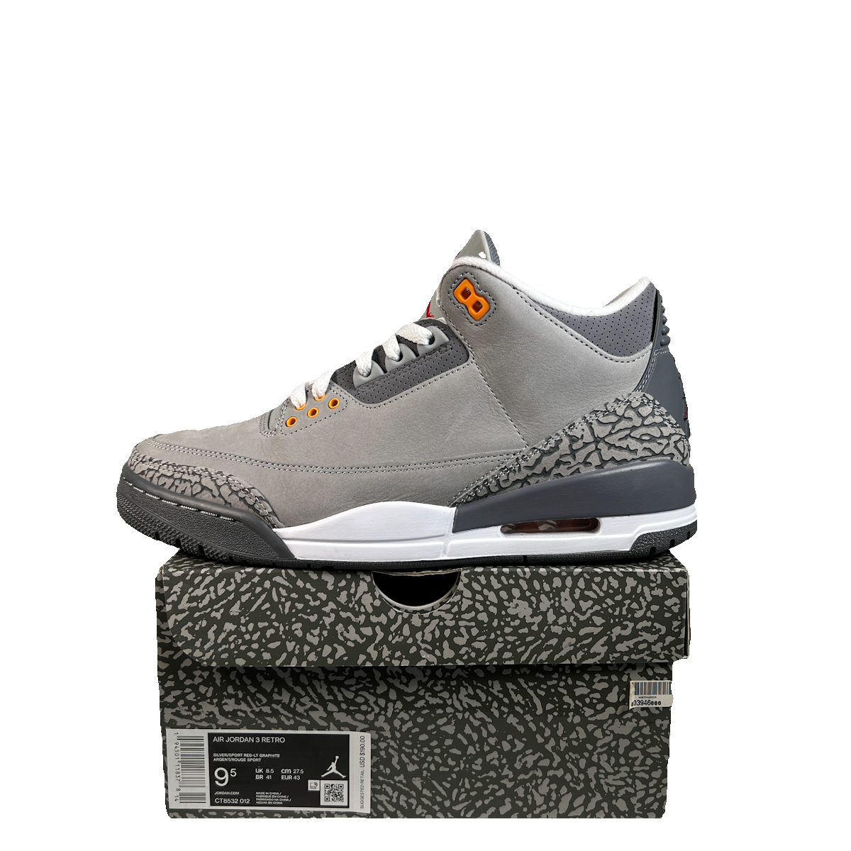 Jordan 3 Cool Grey (2021) Size 9.5 USED s22608
