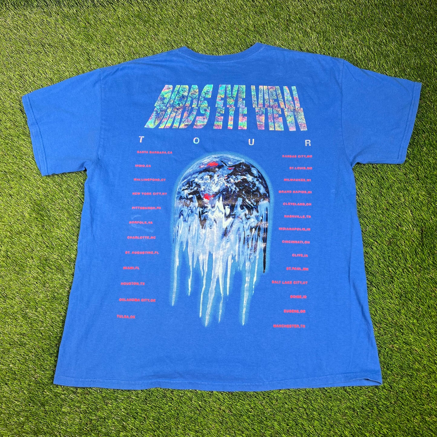 Travis Scott Birds Eye View 2017 Blue Tour Tee Size XL USED x14398