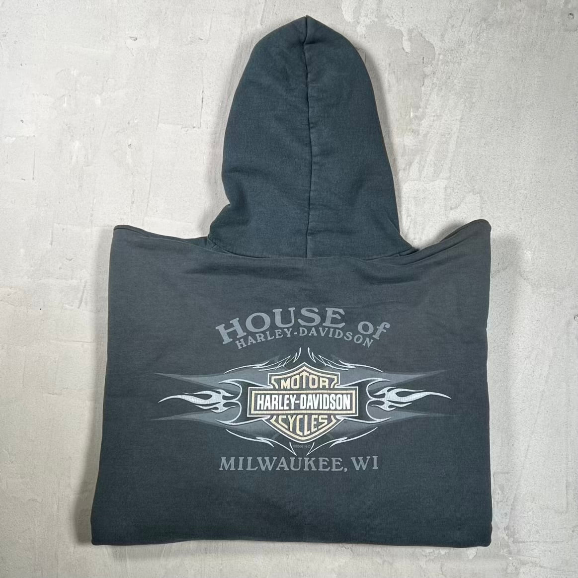 2007 Harley Davidson House of Harley Skull Miwaukee Black Zip Up Hoodie Size XL USED v20141