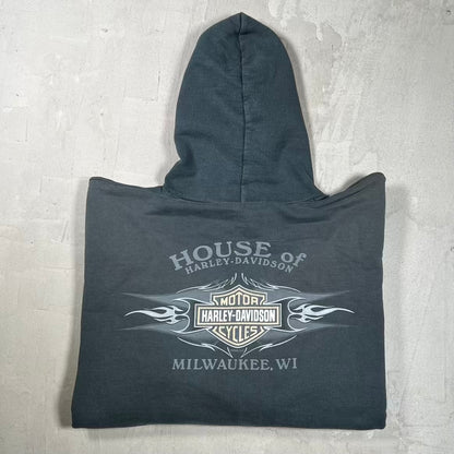 2007 Harley Davidson House of Harley Skull Miwaukee Black Zip Up Hoodie Size XL USED v20141