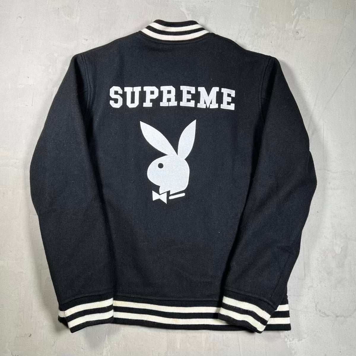 Supreme Playboy Bunny Woll Black Varsity Jacket (2011) Size Large USED x18505