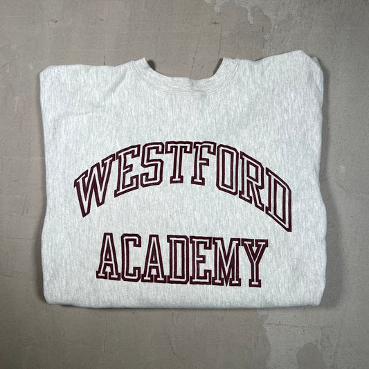 1990s Westford Academy Reverse Weave Champion Grey Crewneck Size XL USED v19023