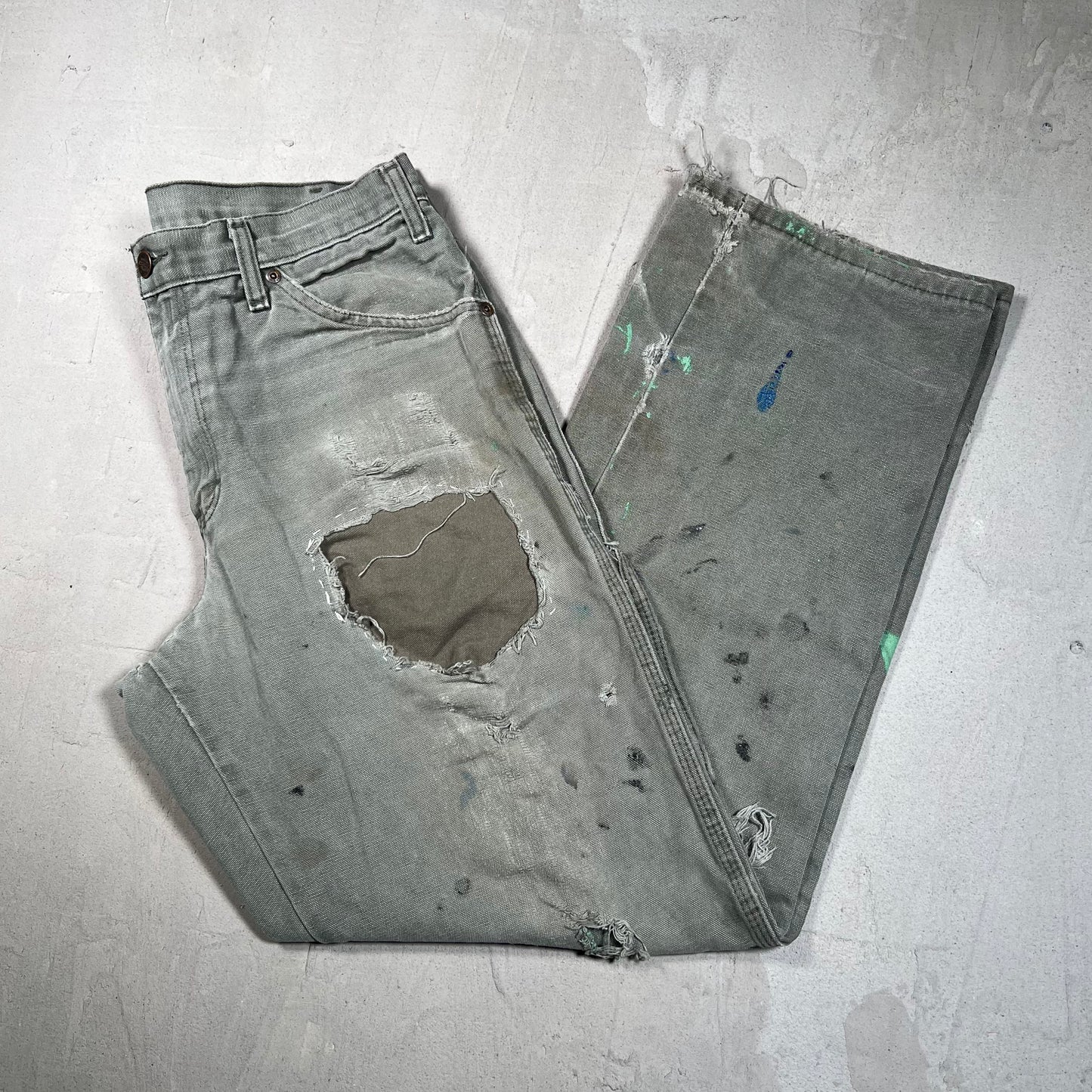 Y2K Dickies Green Workwear Patched Pants Size 32x32 USED v19553