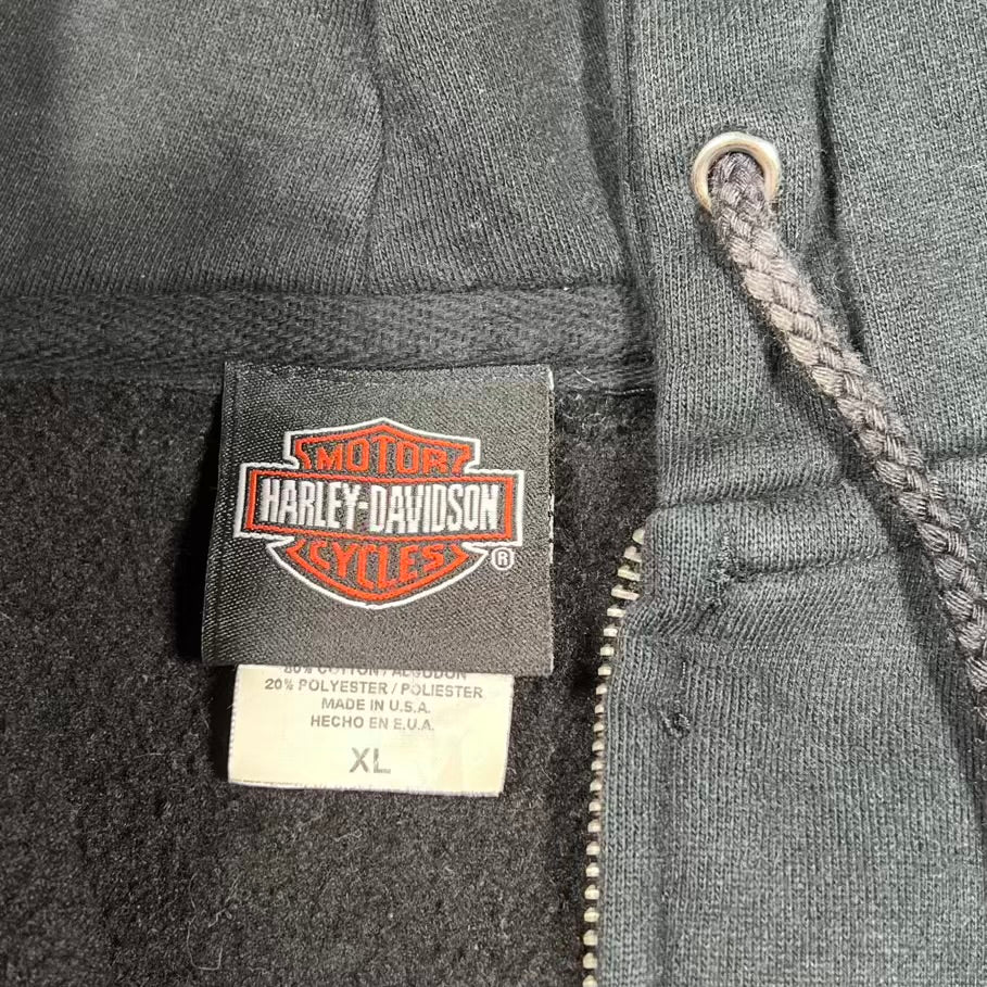 2003 Harley Davidson Rochester NH Eagel Flames Black Zip Up Hoodie Size XL USED v20142