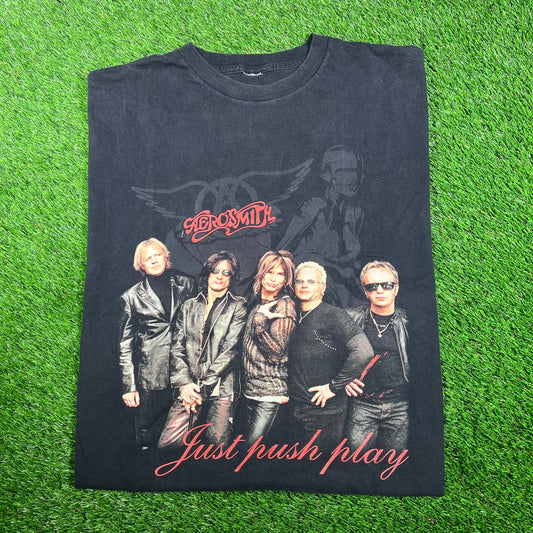 2001 Aerosmith Just Push Play Tour Black Tee Size XL USED v18038