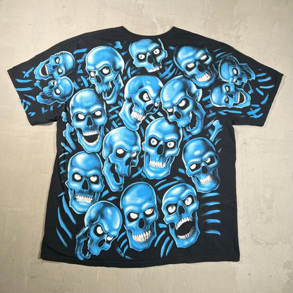 Liquid Blue Blue Skulls AOP Black Tee Size XL USED v20376