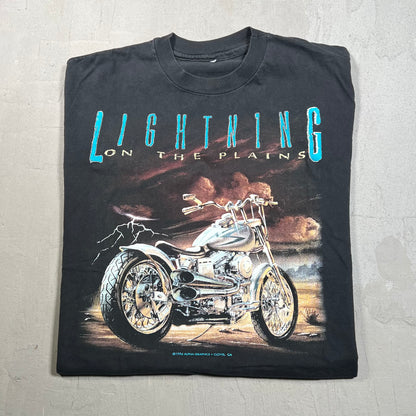1994 "Lightning on the Plains" Black Motorcycle Tee Size Large USED v19367