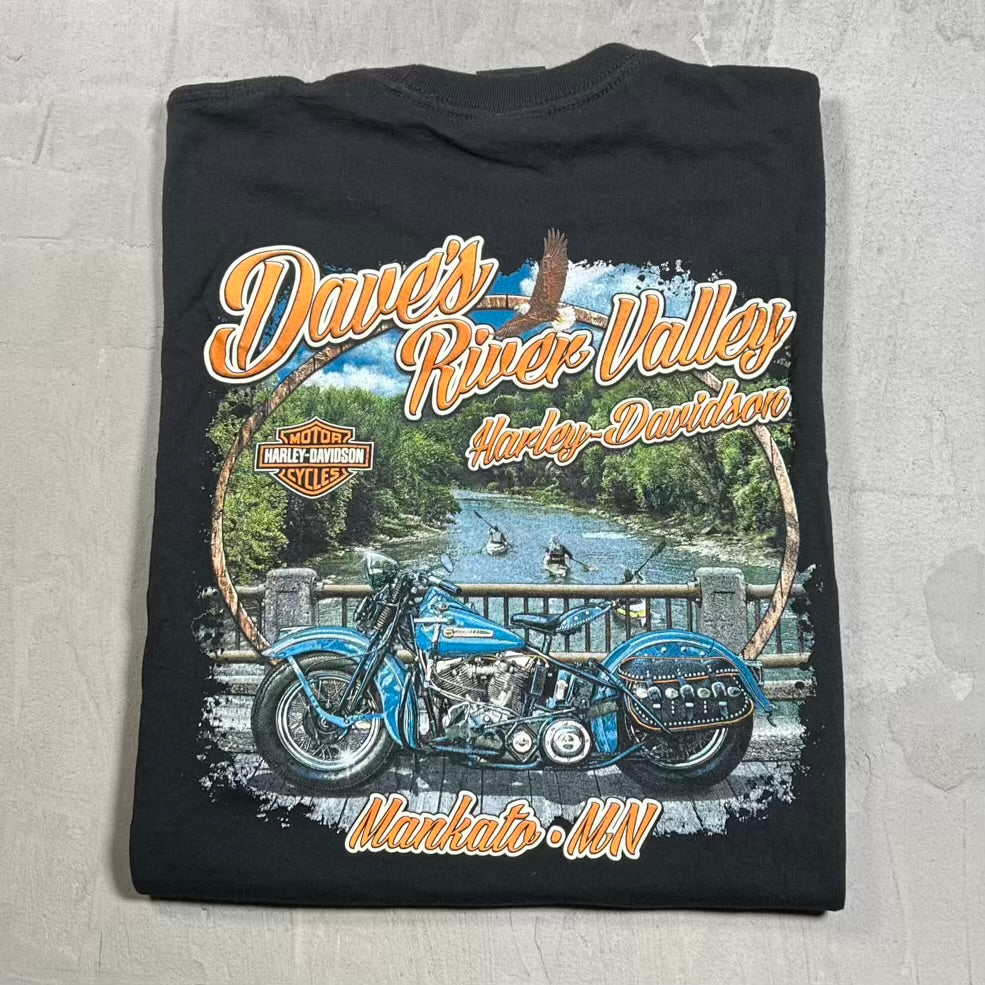 Harley Davidson "River Valley" Black Logo Tee Size Medium USED v20262