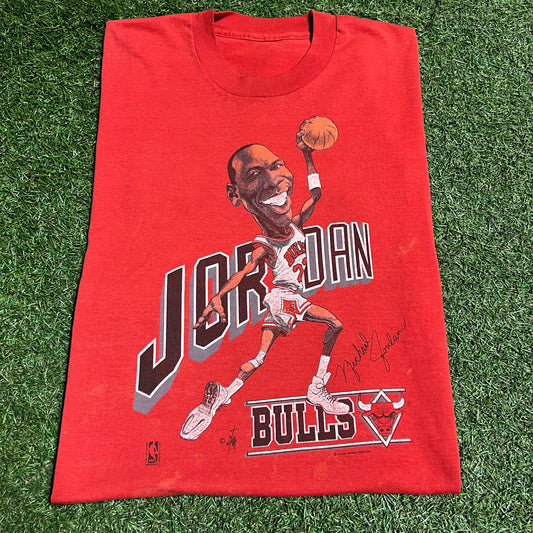1990s Michael Jordan Salem Sports Cartoon Red Tee Size Medium USED v16306