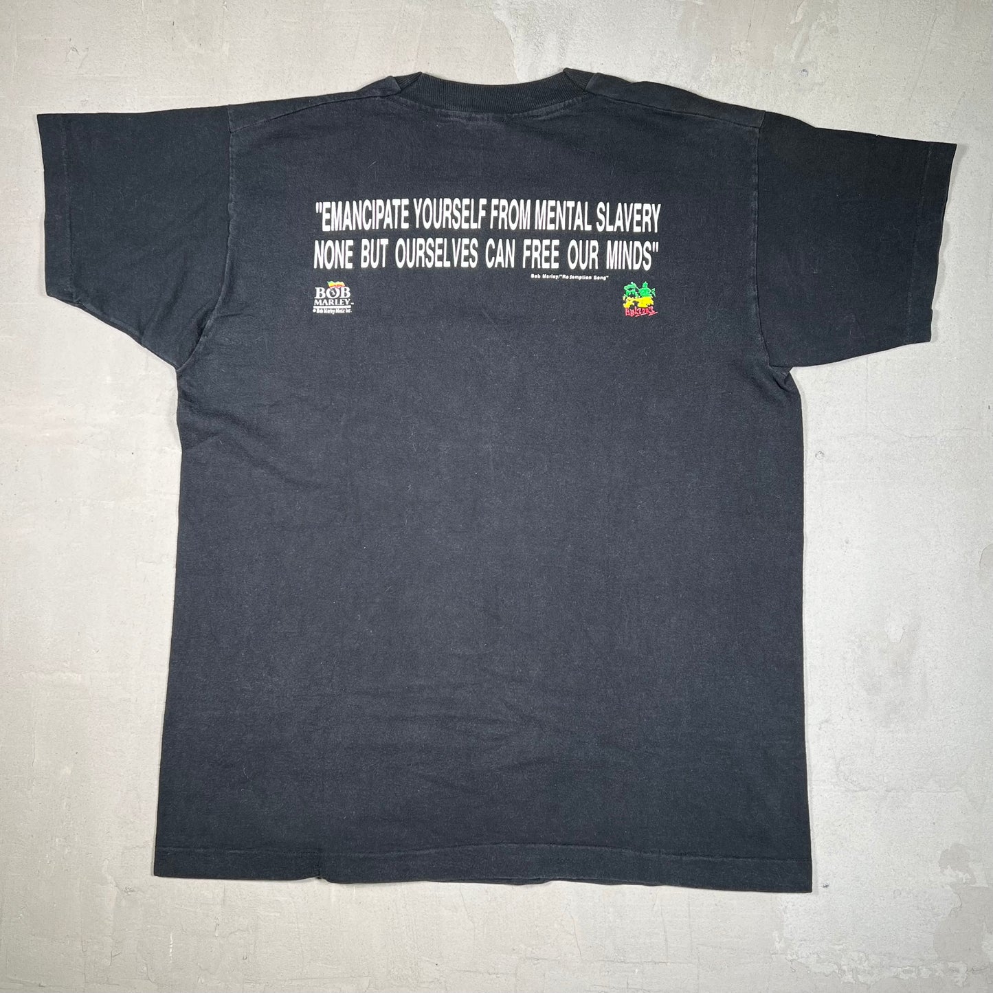 1990s Bob Marley "Redemption Song" Black Tee Size XL USED v19071