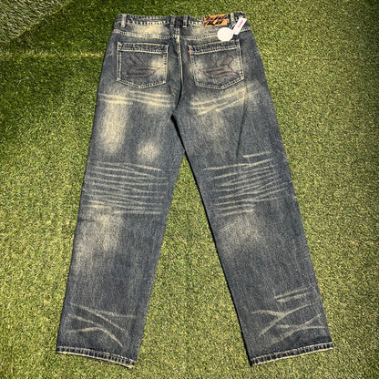 Sicko Front Embroidery Acid Washed Blue Jeans Size 36 NEW x14007