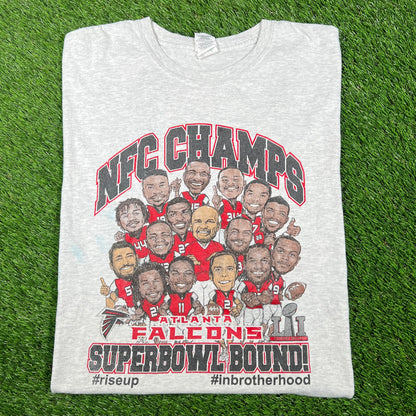 2017 Atlanata Falcons Grey NFC Champs Team Portrait Tee Size XL USED v17000