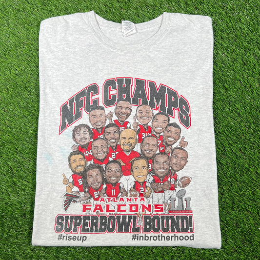 2017 Atlanata Falcons Grey NFC Champs Team Portrait Tee Size XL USED v17000