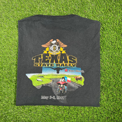 2001 Texas State Rally Fort Worth Henley Cropped Black Tee Size XXL USED V17465
