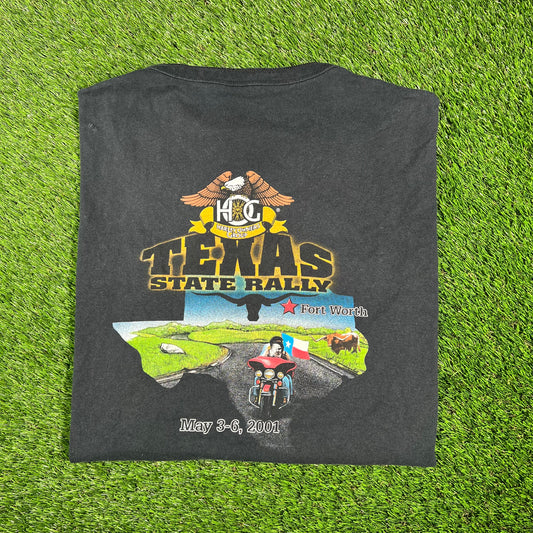 2001 Texas State Rally Fort Worth Henley Cropped Black Tee Size XXL USED V17465
