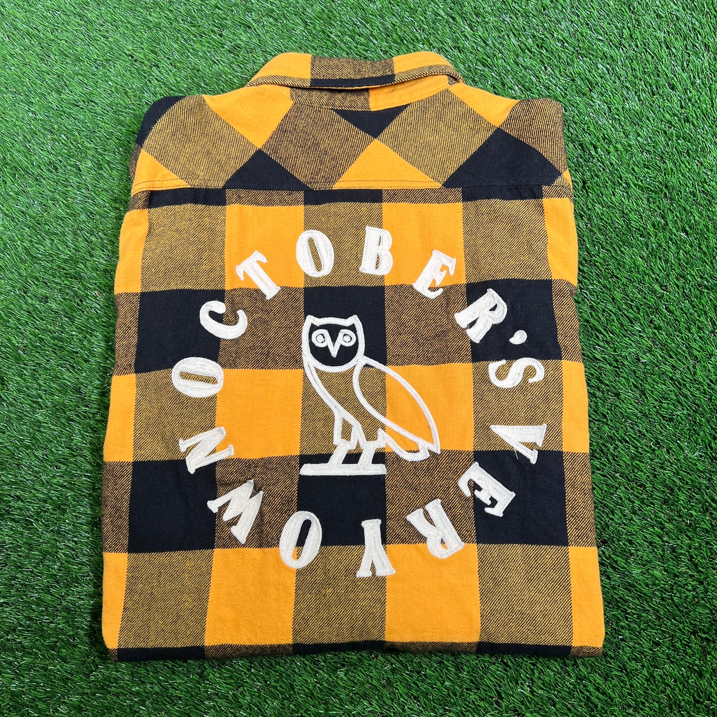 OVO Yellow Buffalo Plaid Flannel Shirt Size Large USED x15566