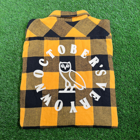 OVO Yellow Buffalo Plaid Flannel Shirt Size Large USED x15566