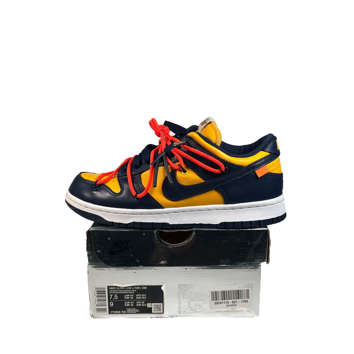 Nike Dunk Low Off White University Gold (2019) Size 7.5 USED s22071