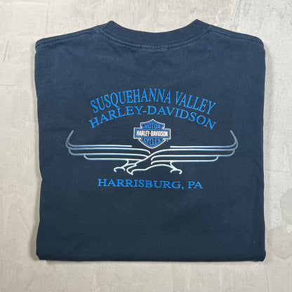 2003 Harley Davidson Navy Water Beaded Logo Tee Size Large USED v20402