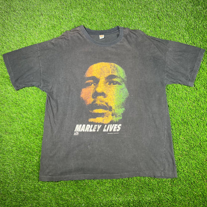 1990s Bob Marley "Marley Lives" Black Tee Size XXL USED v16936
