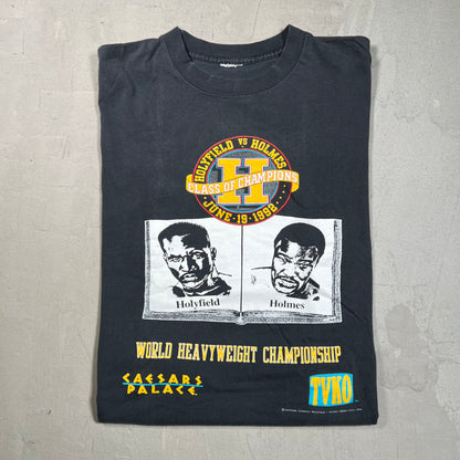 1992 Tultex Holyfield Vs Holmes World Heavyweight Championship Black Tee Size Large USED v19527