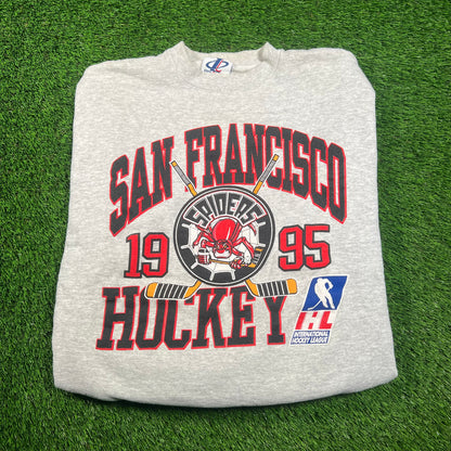 1995 San Francisco Spiders NHL Hockey Grey Crewneck Size XL USED v18259