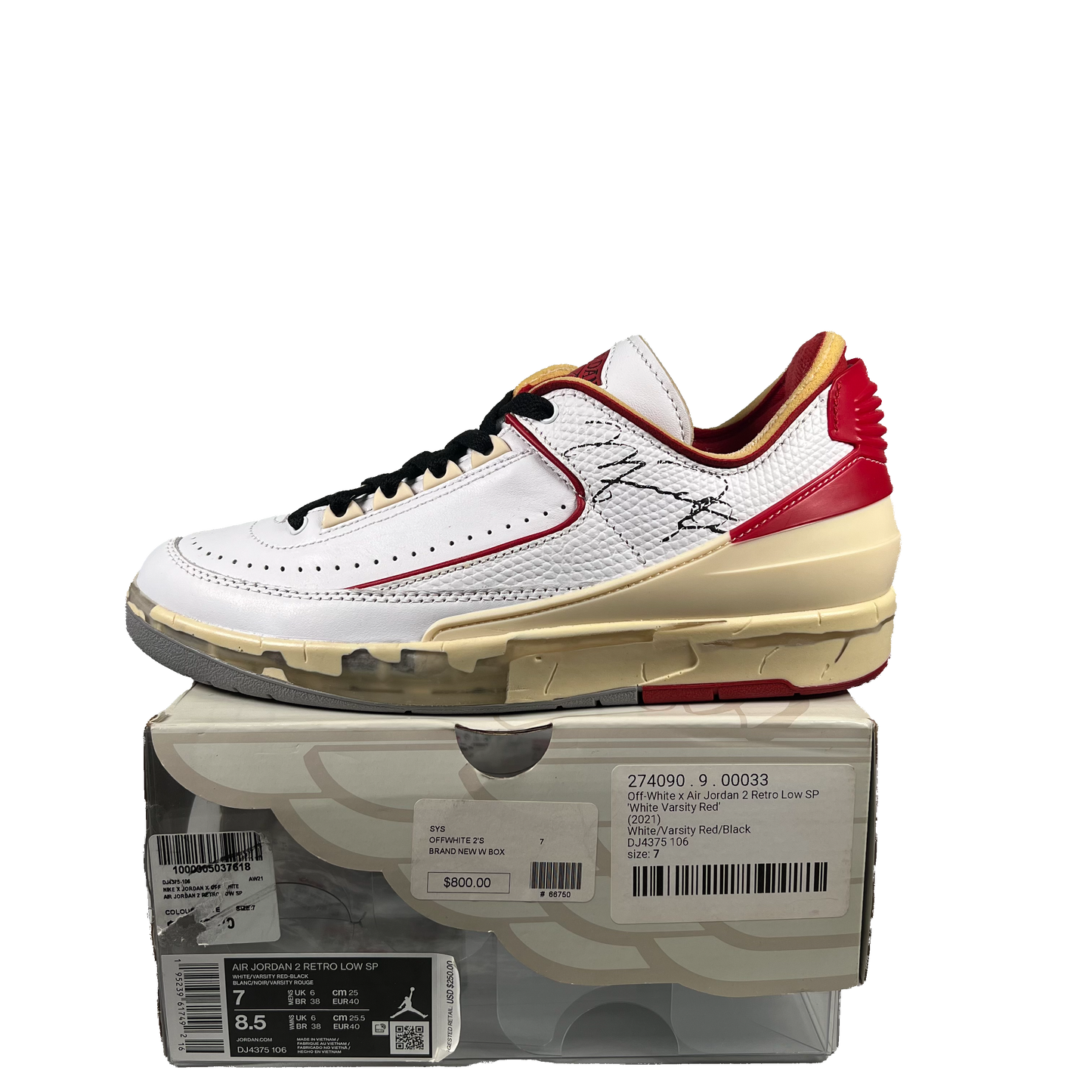 Air Jordan 2 Low Off White White Size 7 NEW S5829