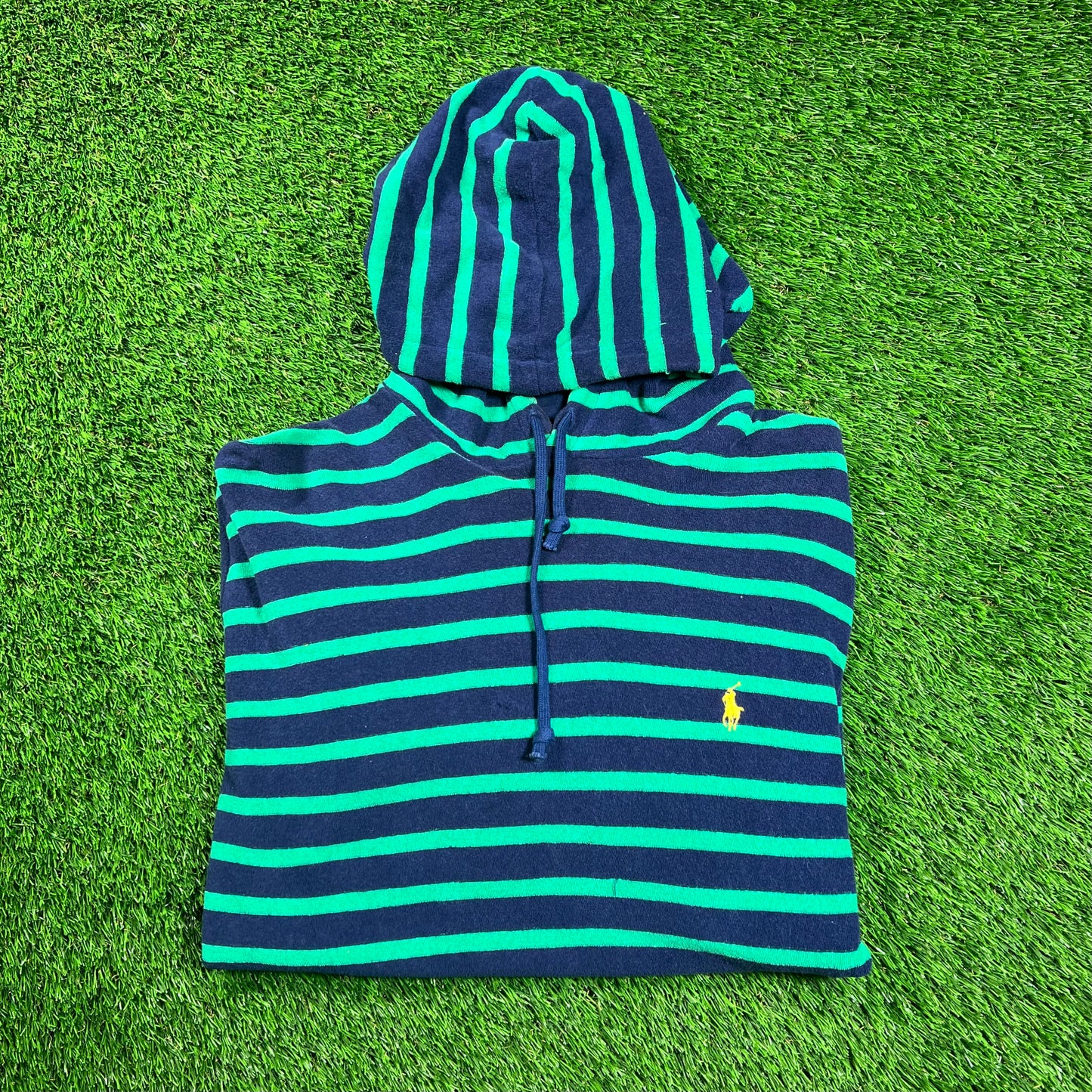 Ralph Lauren Polo Blue/Green Terry Cloth Striped Hoodie Size Large USED v18508