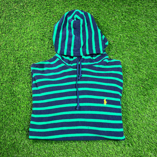 Ralph Lauren Polo Blue/Green Terry Cloth Striped Hoodie Size Large USED v18508