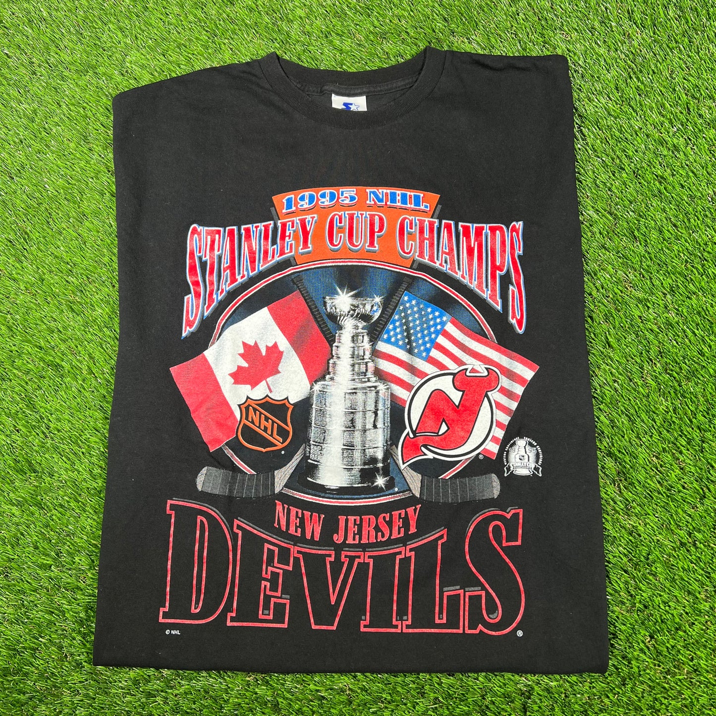1995 Stanley Cup Champs New Jersey Devils Black Tee Size Large USED v17200