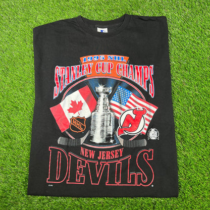 1995 Stanley Cup Champs New Jersey Devils Black Tee Size Large USED v17200