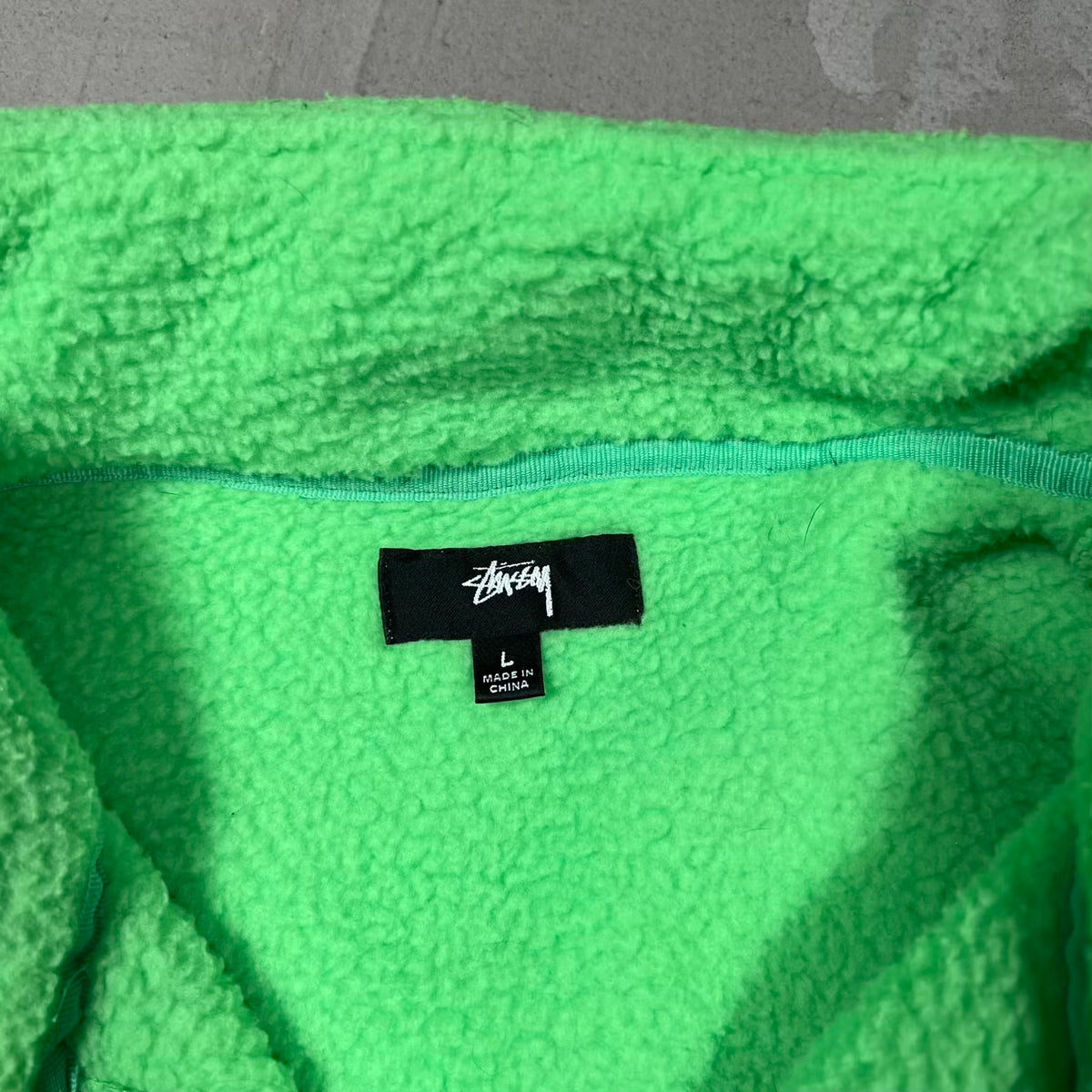 Stussy Hi-Vis Green Half Zip Fleece Size Large USED x18969
