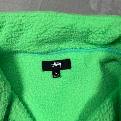Stussy Hi-Vis Green Half Zip Fleece Size Large USED x18969