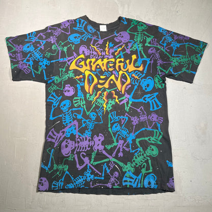 1992 Grateful Dead Skeletons with Top Hats Full Print Black Tee Size Large USED v2295