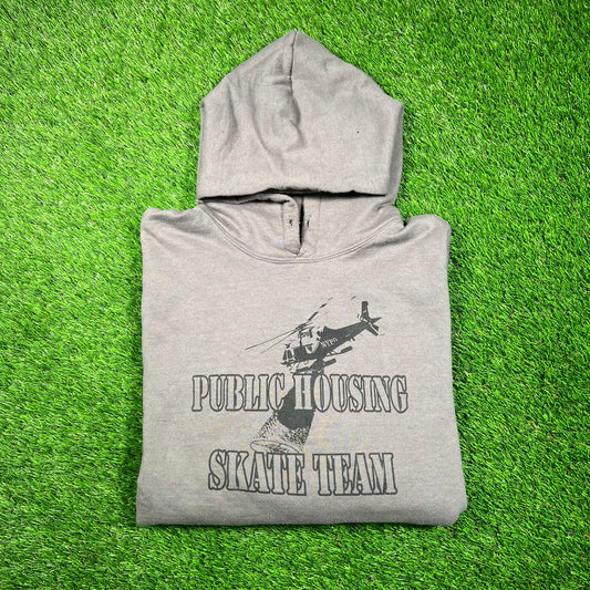 Public Housing Skate Team Helicopter Grey Hoodie Size Large USED x16706