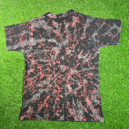 1994 Wisconsin Badgers AOP Black Tee Size Medium USED v18048